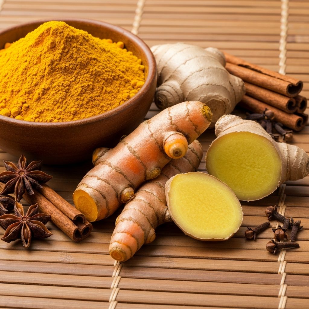 Fresh tropical spices and compounds including turmeric root and powder